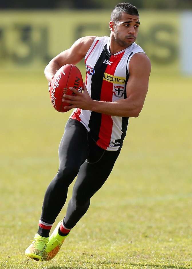 AFL 2015 Training - St Kilda 040915 MELBOURNE, AUSTRALIA - JUNE 25: Ahmed Saad of the Saints in action during the St Kilda Saints training session at Linen House Oval, Seaford on August 4, 2015. (Photo by Adam Trafford/AFL Media)
